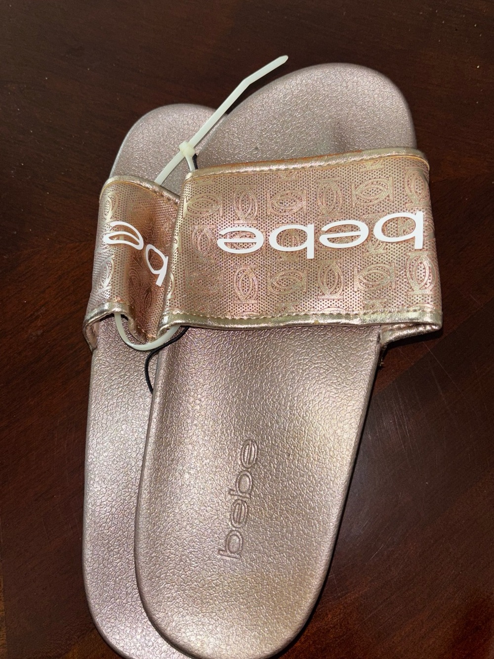 bene Metallic Rose Gold Slide Sandals